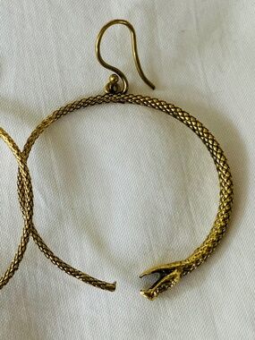 New Brass Snake Head Drop Hoop Earrings / Made in Nepal Tribal